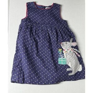 Baby Boden Blue Dress Bunny Appliqué Christmas Holiday SZ 18-24 Mths